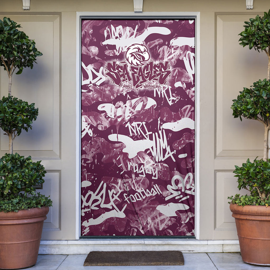 Manly Warringah Sea Eagles Rugby Door Cover Graffiti Typography Urban Camo Abstract Street Style