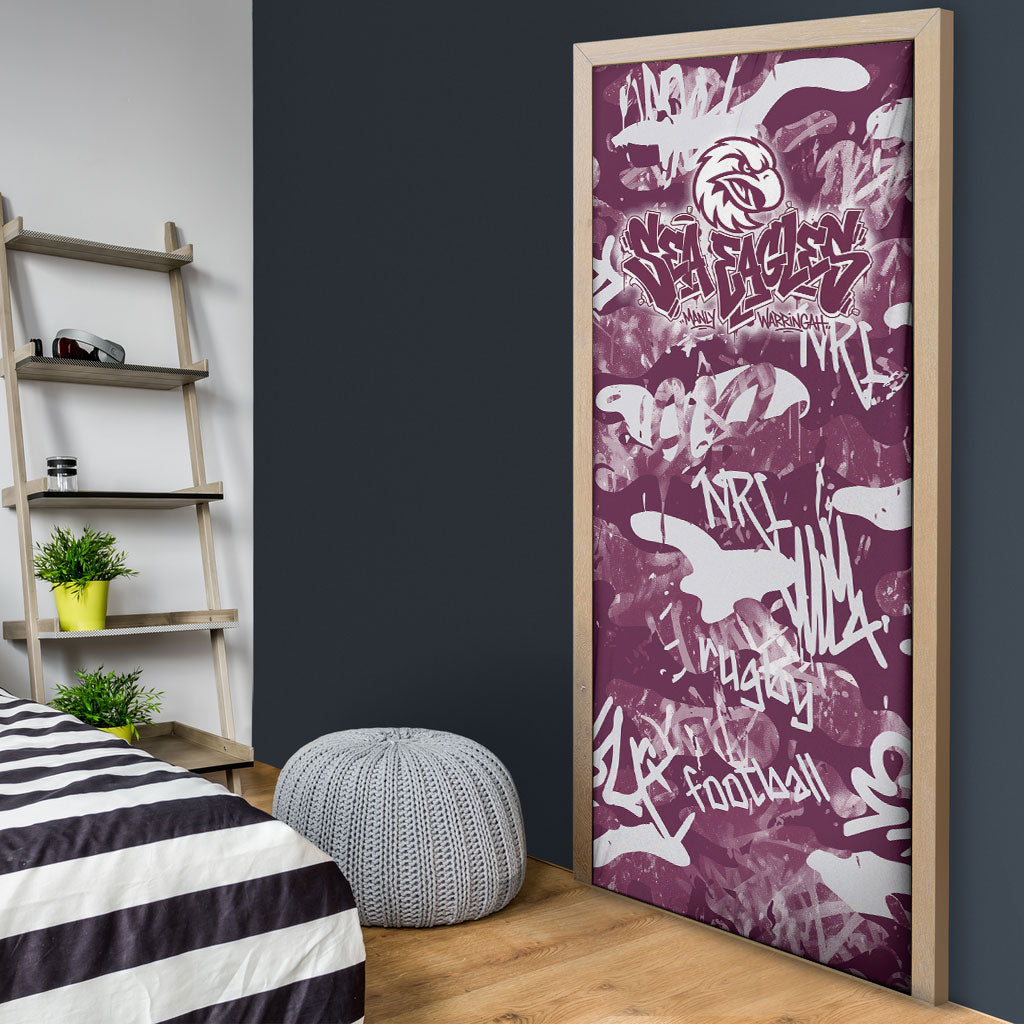 Manly Warringah Sea Eagles Rugby Door Cover Graffiti Typography Urban Camo Abstract Street Style