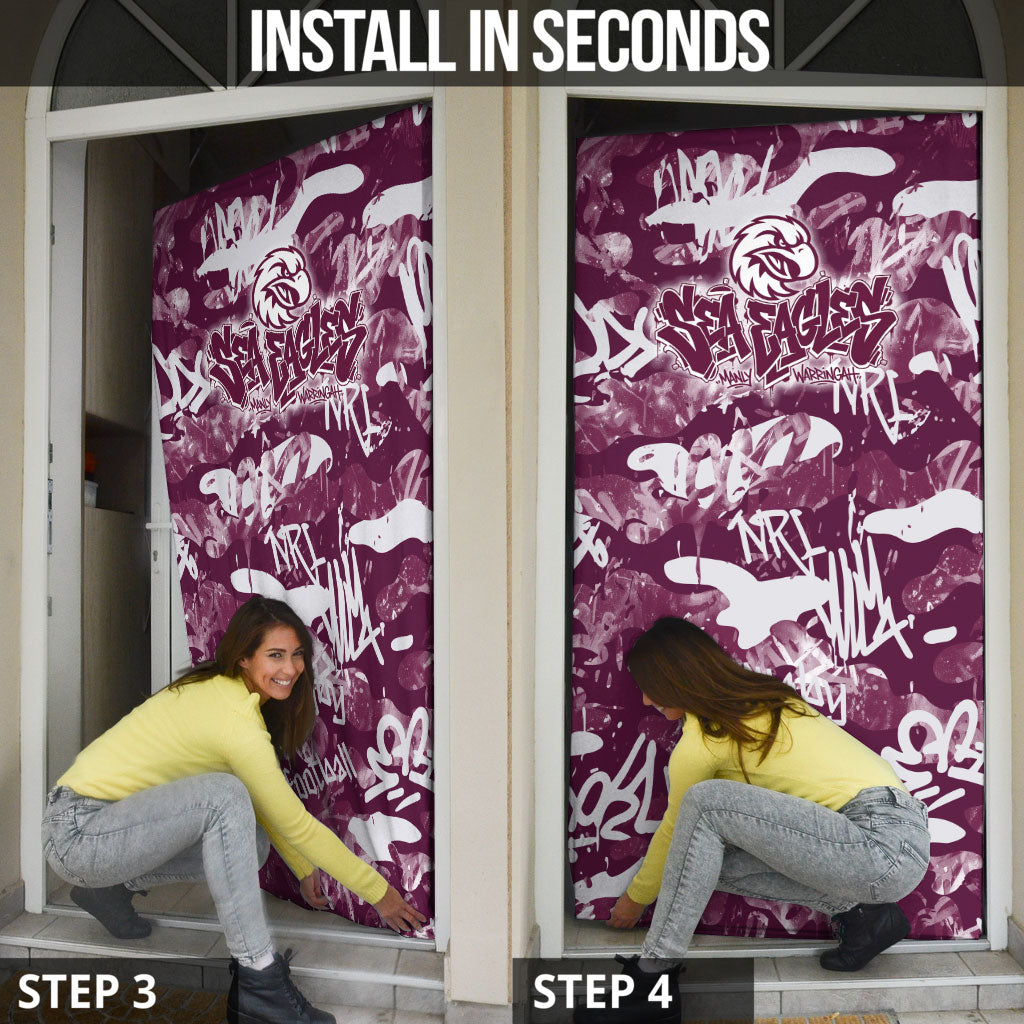 Manly Warringah Sea Eagles Rugby Door Cover Graffiti Typography Urban Camo Abstract Street Style