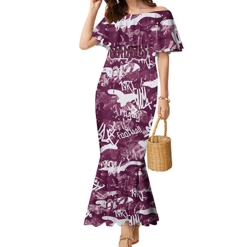 Manly Warringah Sea Eagles Rugby Family Matching Mermaid Dress and Hawaiian Shirt Graffiti Typography Urban Camo Abstract Street Style