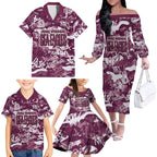 Manly Warringah Sea Eagles Rugby Family Matching Off The Shoulder Long Sleeve Dress and Hawaiian Shirt Graffiti Typography Urban Camo Abstract Street Style