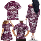 Manly Warringah Sea Eagles Rugby Family Matching Off The Shoulder Long Sleeve Dress and Hawaiian Shirt Graffiti Typography Urban Camo Abstract Street Style