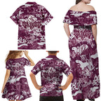 Manly Warringah Sea Eagles Rugby Family Matching Off Shoulder Maxi Dress and Hawaiian Shirt Graffiti Typography Urban Camo Abstract Street Style