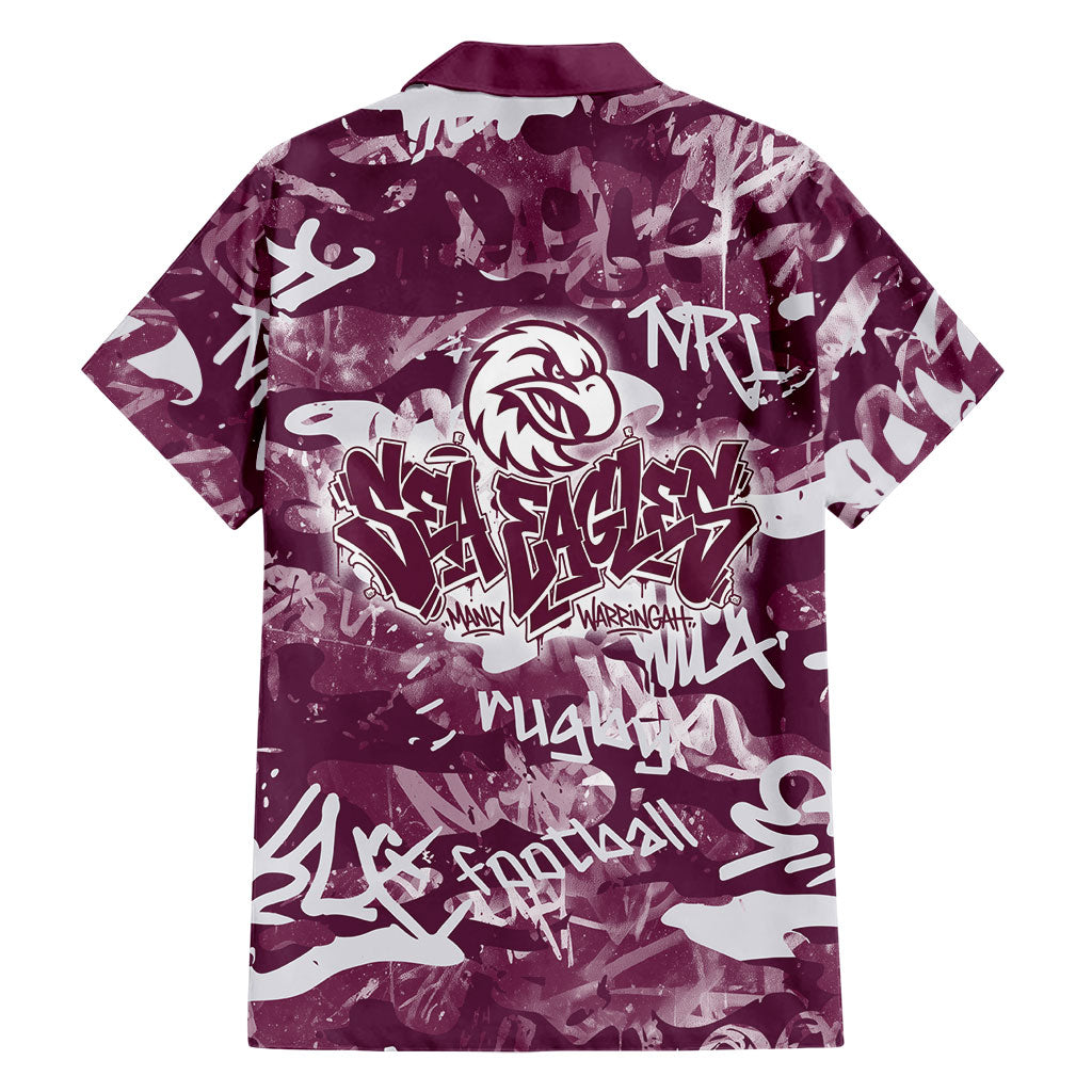 Manly Warringah Sea Eagles Rugby Family Matching Off Shoulder Maxi Dress and Hawaiian Shirt Graffiti Typography Urban Camo Abstract Street Style