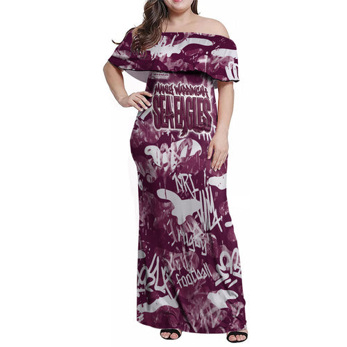 Manly Warringah Sea Eagles Rugby Family Matching Off Shoulder Maxi Dress and Hawaiian Shirt Graffiti Typography Urban Camo Abstract Street Style