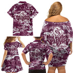 Manly Warringah Sea Eagles Rugby Family Matching Off Shoulder Short Dress and Hawaiian Shirt Graffiti Typography Urban Camo Abstract Street Style