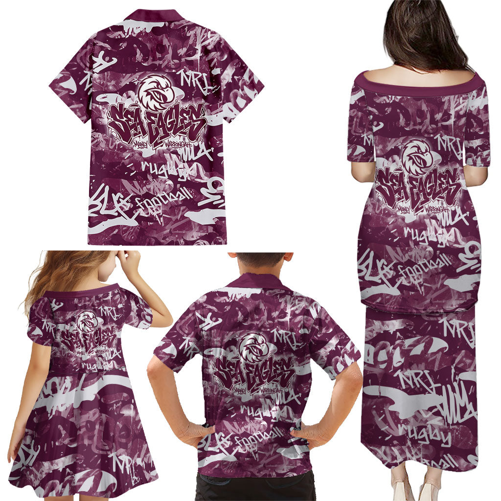Manly Warringah Sea Eagles Rugby Family Matching Puletasi and Hawaiian Shirt Graffiti Typography Urban Camo Abstract Street Style