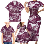 Manly Warringah Sea Eagles Rugby Family Matching Short Sleeve Bodycon Dress and Hawaiian Shirt Graffiti Typography Urban Camo Abstract Street Style