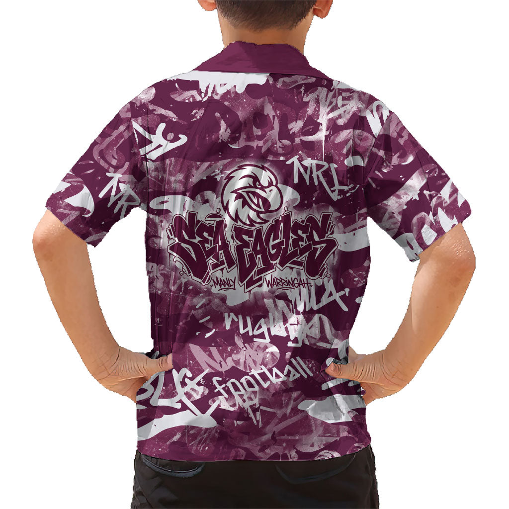 Manly Warringah Sea Eagles Rugby Family Matching Short Sleeve Bodycon Dress and Hawaiian Shirt Graffiti Typography Urban Camo Abstract Street Style