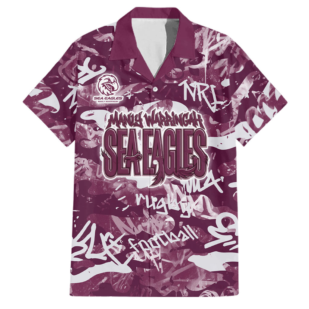 Manly Warringah Sea Eagles Rugby Family Matching Short Sleeve Bodycon Dress and Hawaiian Shirt Graffiti Typography Urban Camo Abstract Street Style