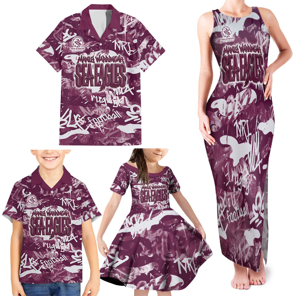 Manly Warringah Sea Eagles Rugby Family Matching Tank Maxi Dress and Hawaiian Shirt Graffiti Typography Urban Camo Abstract Street Style