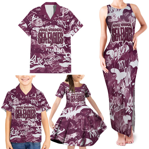 Manly Warringah Sea Eagles Rugby Family Matching Tank Maxi Dress and Hawaiian Shirt Graffiti Typography Urban Camo Abstract Street Style