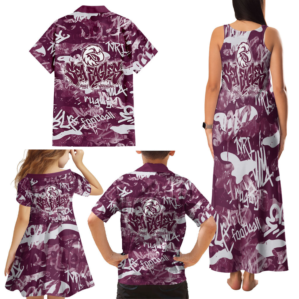 Manly Warringah Sea Eagles Rugby Family Matching Tank Maxi Dress and Hawaiian Shirt Graffiti Typography Urban Camo Abstract Street Style