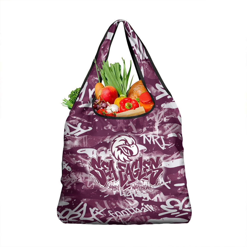 Manly Warringah Sea Eagles Rugby Grocery Bag Graffiti Typography Urban Camo Abstract Street Style