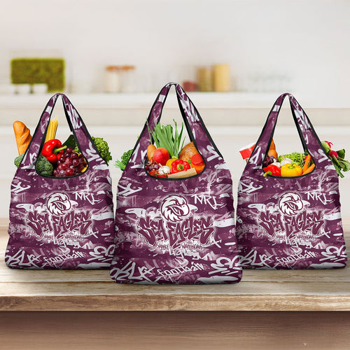 Manly Warringah Sea Eagles Rugby Grocery Bag Graffiti Typography Urban Camo Abstract Street Style