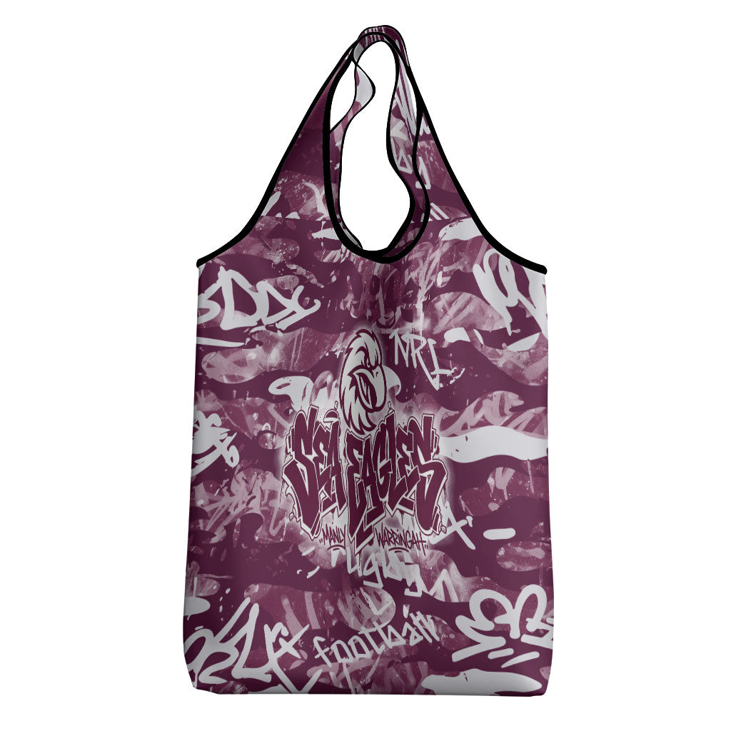 Manly Warringah Sea Eagles Rugby Grocery Bag Graffiti Typography Urban Camo Abstract Street Style