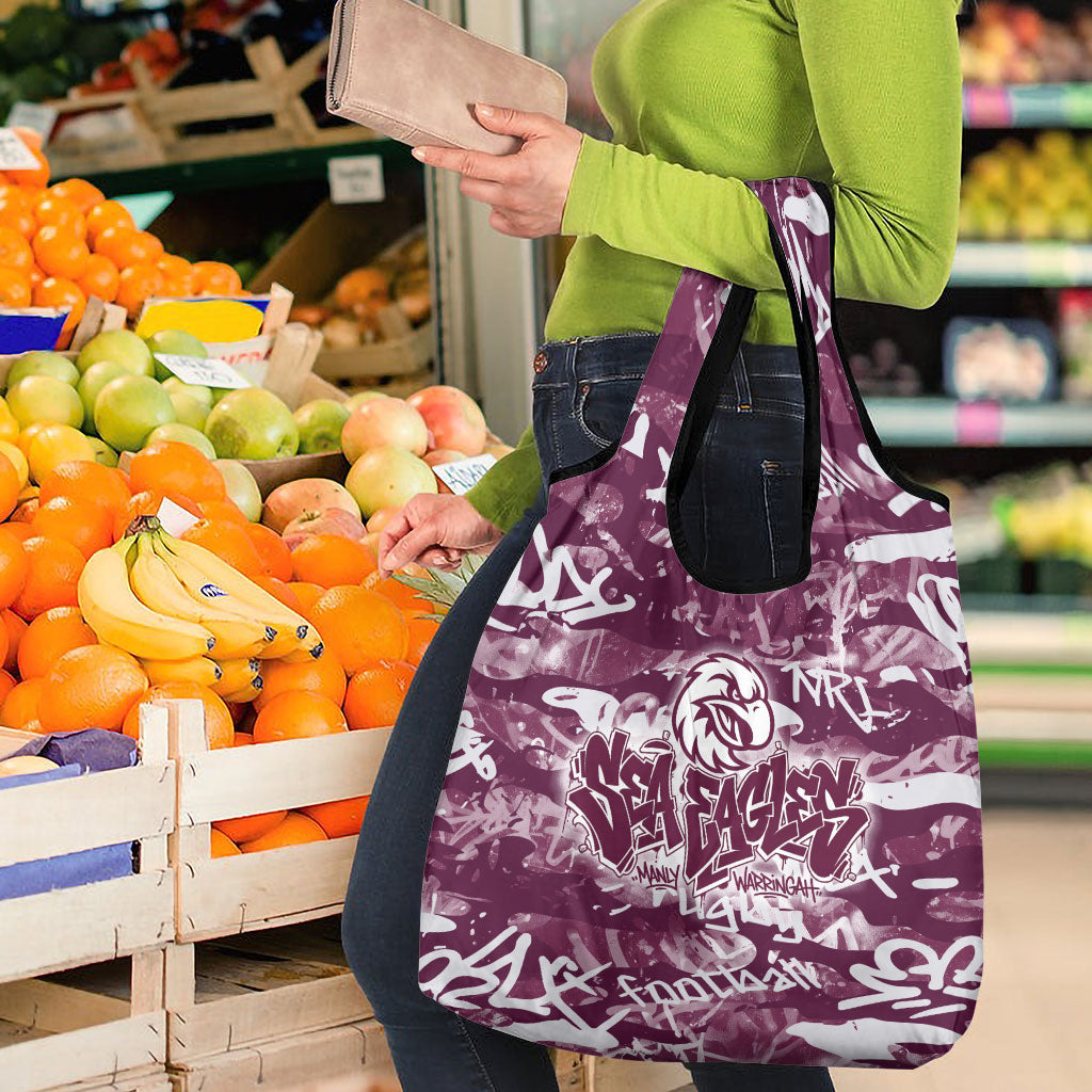 Manly Warringah Sea Eagles Rugby Grocery Bag Graffiti Typography Urban Camo Abstract Street Style