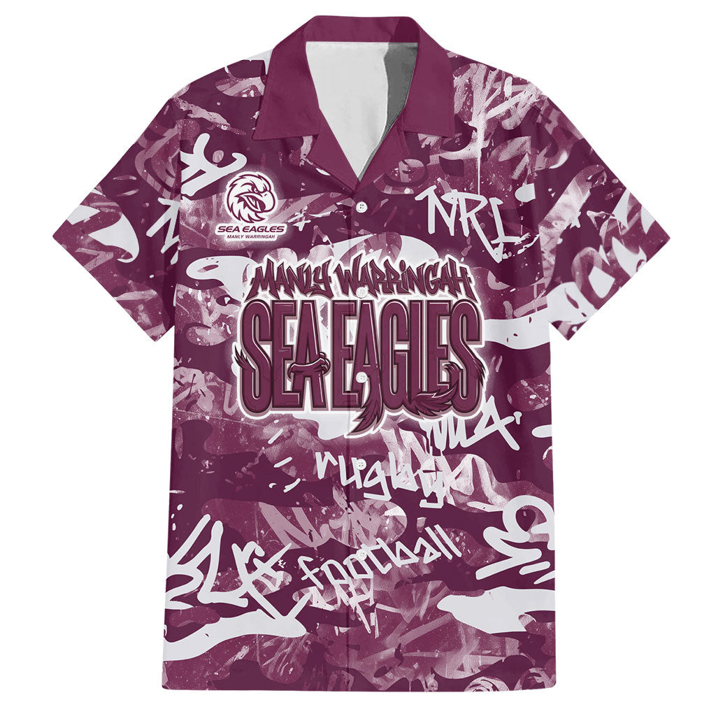 Manly Warringah Sea Eagles Rugby Hawaiian Shirt Graffiti Typography Urban Camo Abstract Street Style