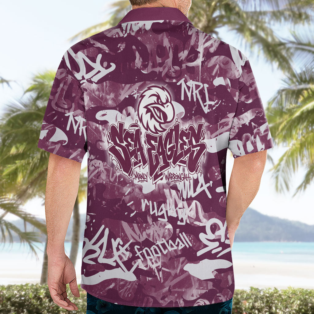 Manly Warringah Sea Eagles Rugby Hawaiian Shirt Graffiti Typography Urban Camo Abstract Street Style