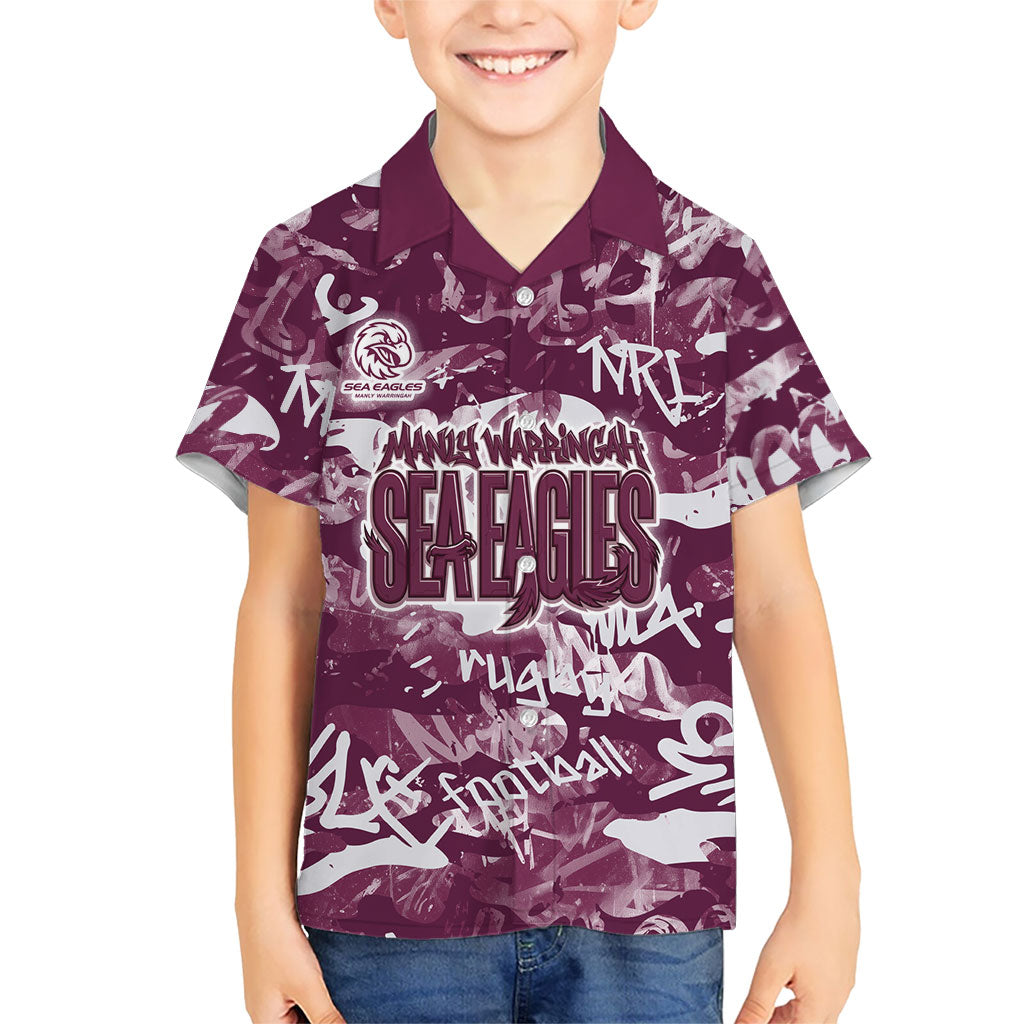 Manly Warringah Sea Eagles Rugby Hawaiian Shirt Graffiti Typography Urban Camo Abstract Street Style