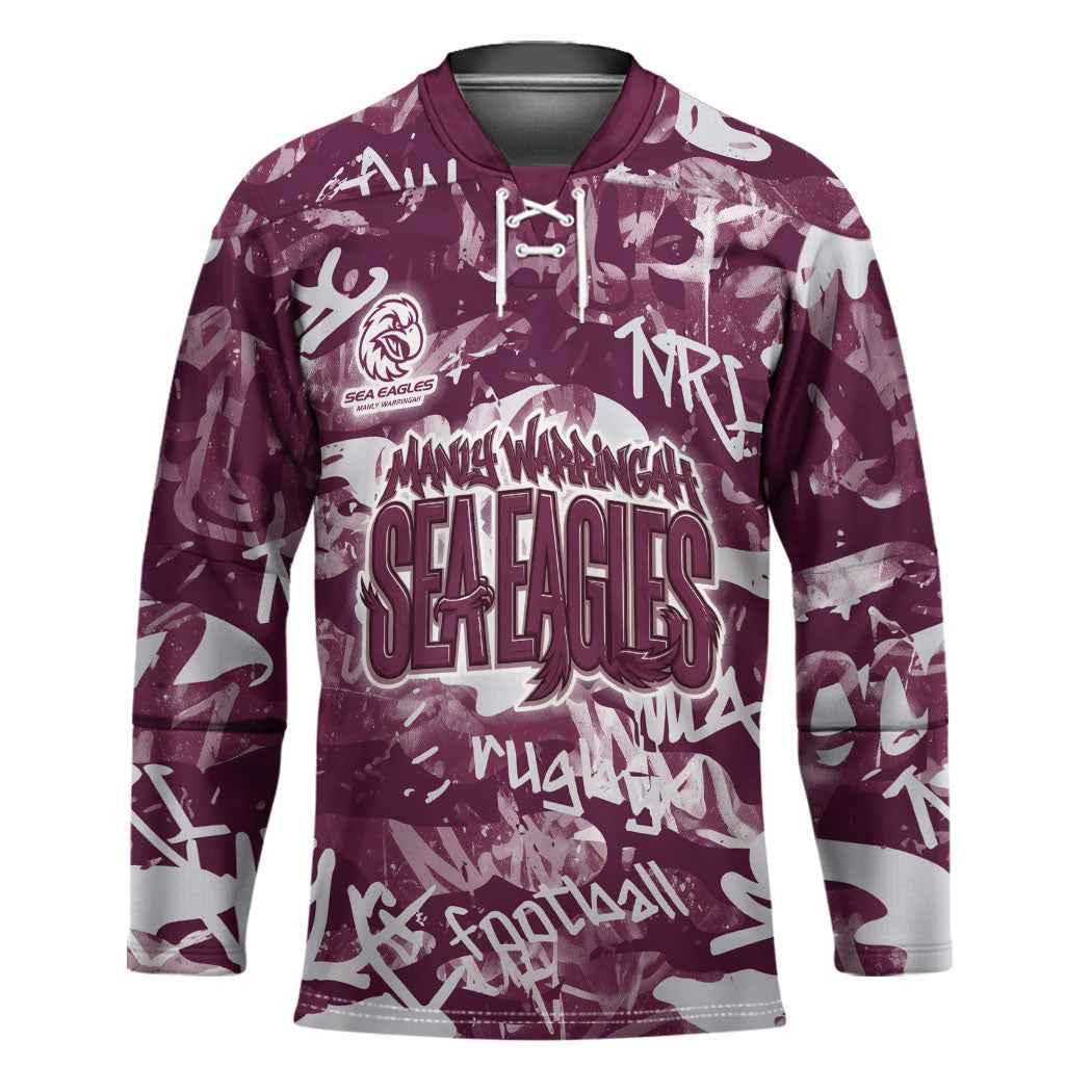 Manly Warringah Sea Eagles Rugby Hockey Jersey Graffiti Typography Urban Camo Abstract Street Style