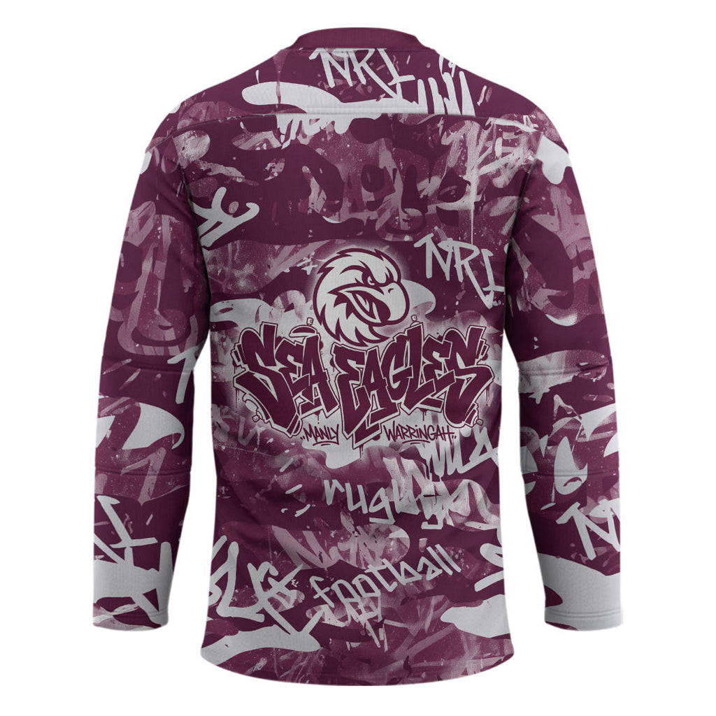Manly Warringah Sea Eagles Rugby Hockey Jersey Graffiti Typography Urban Camo Abstract Street Style