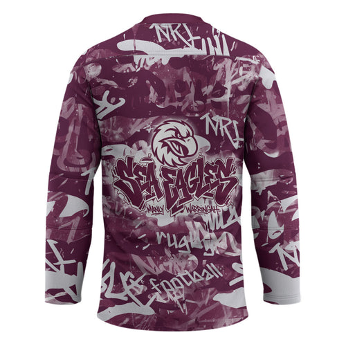 Manly Warringah Sea Eagles Rugby Hockey Jersey Graffiti Typography Urban Camo Abstract Street Style