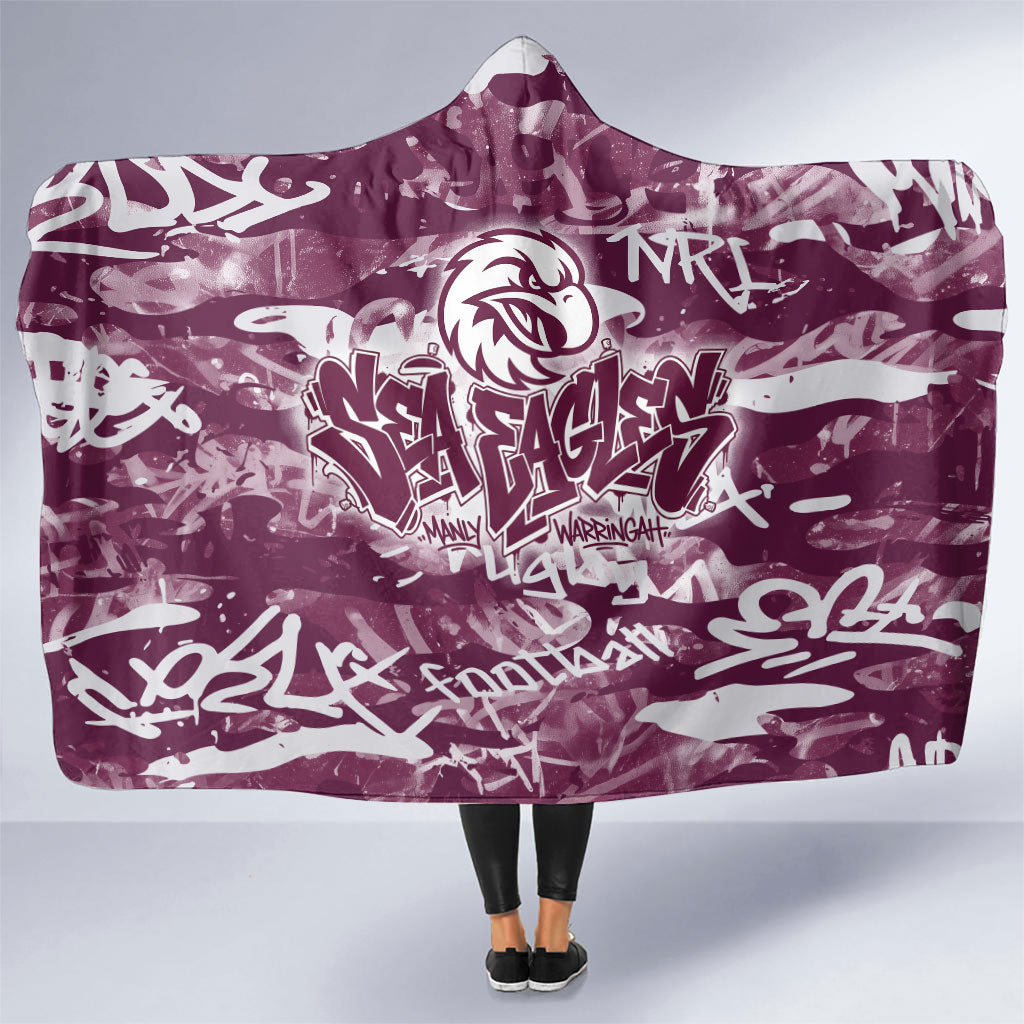 Manly Warringah Sea Eagles Rugby Hooded Blanket Graffiti Typography Urban Camo Abstract Street Style