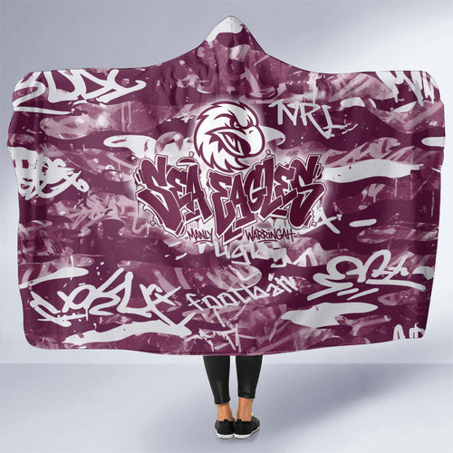 Manly Warringah Sea Eagles Rugby Hooded Blanket Graffiti Typography Urban Camo Abstract Street Style