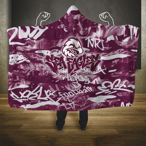 Manly Warringah Sea Eagles Rugby Hooded Blanket Graffiti Typography Urban Camo Abstract Street Style