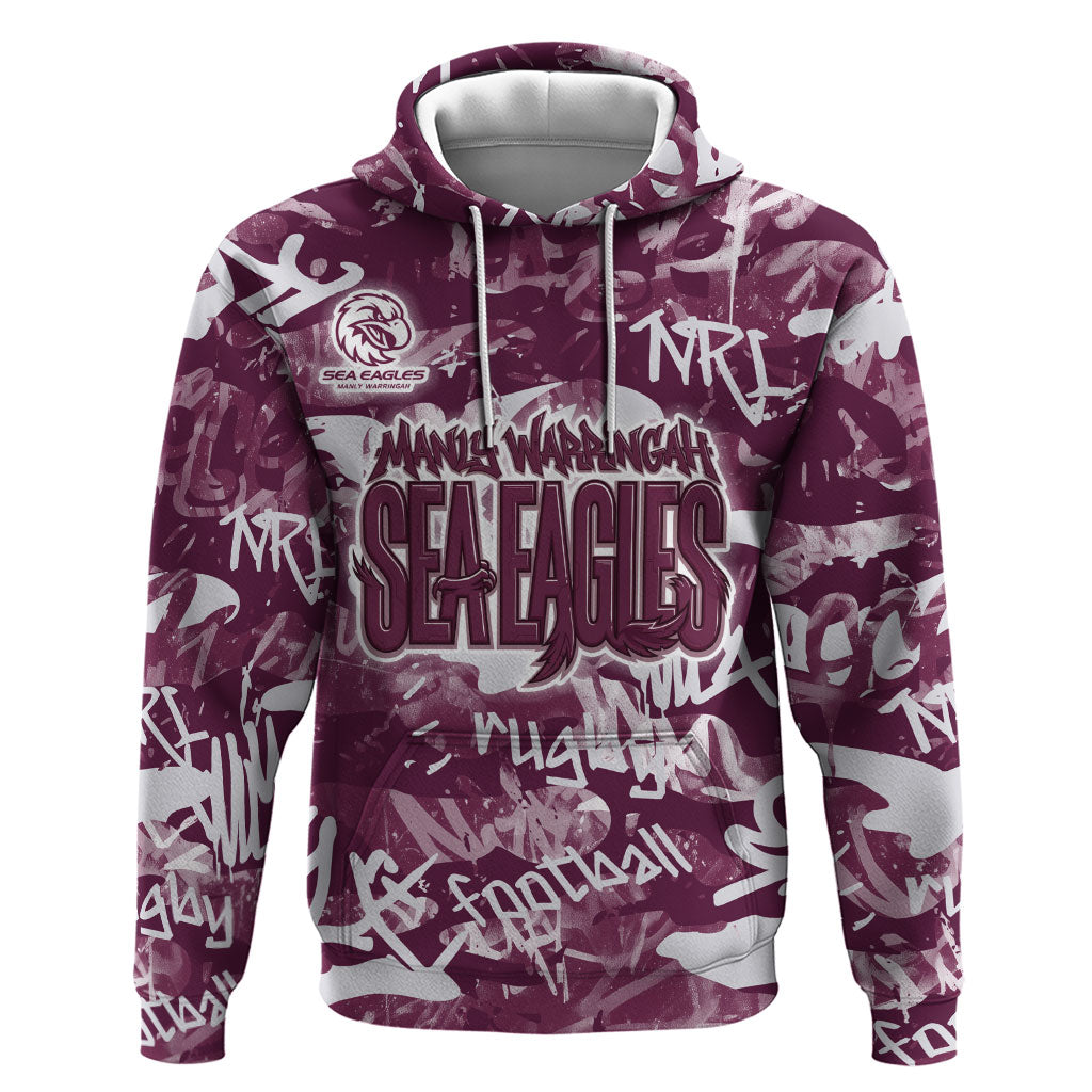 Manly Warringah Sea Eagles Rugby Hoodie Graffiti Typography Urban Camo Abstract Street Style