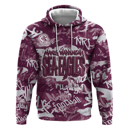 Manly Warringah Sea Eagles Rugby Hoodie Graffiti Typography Urban Camo Abstract Street Style