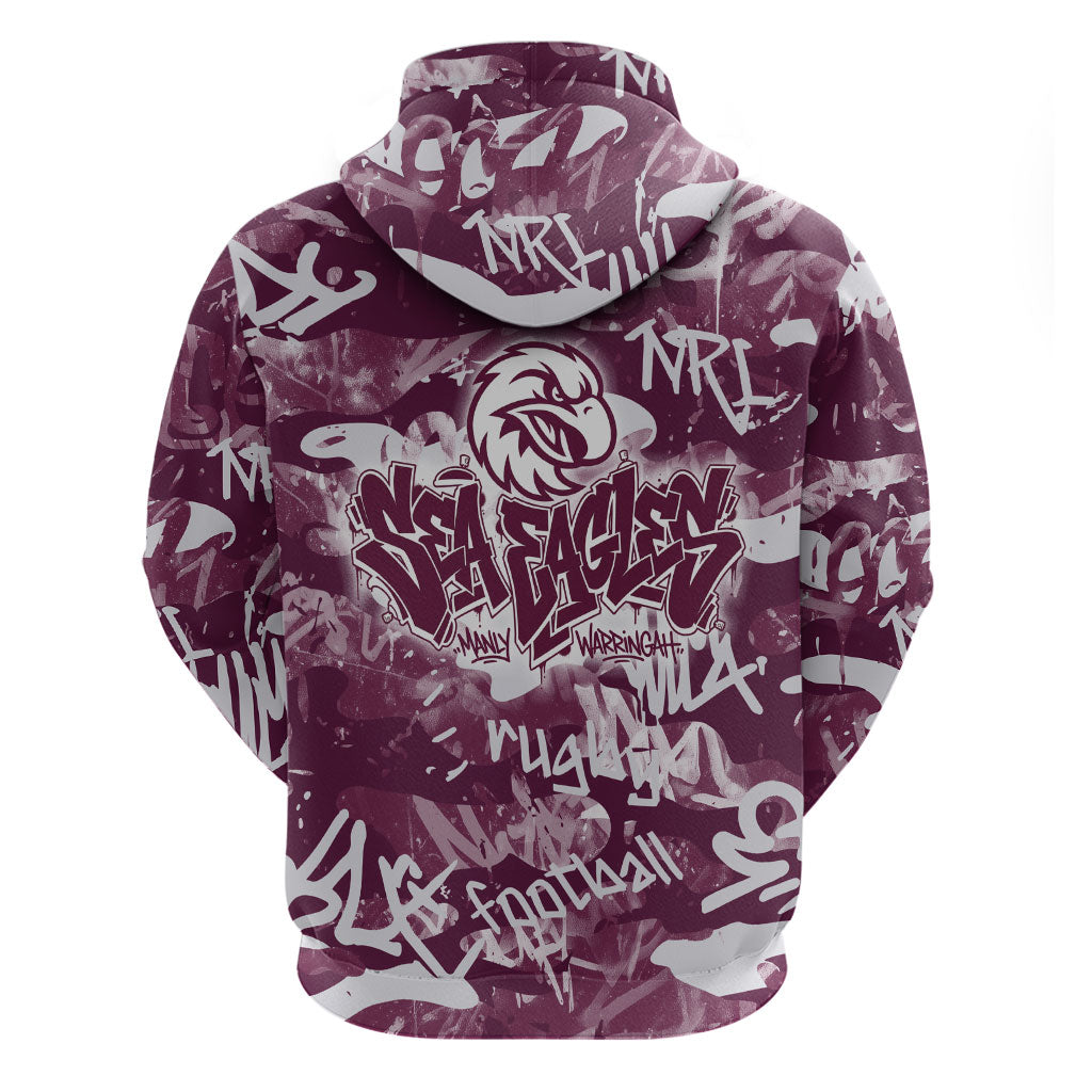 Manly Warringah Sea Eagles Rugby Hoodie Graffiti Typography Urban Camo Abstract Street Style