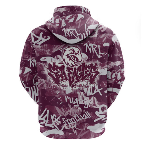 Manly Warringah Sea Eagles Rugby Hoodie Graffiti Typography Urban Camo Abstract Street Style