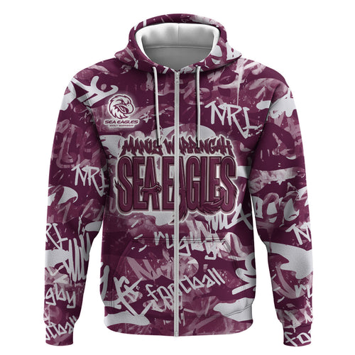 Manly Warringah Sea Eagles Rugby Hoodie Graffiti Typography Urban Camo Abstract Street Style