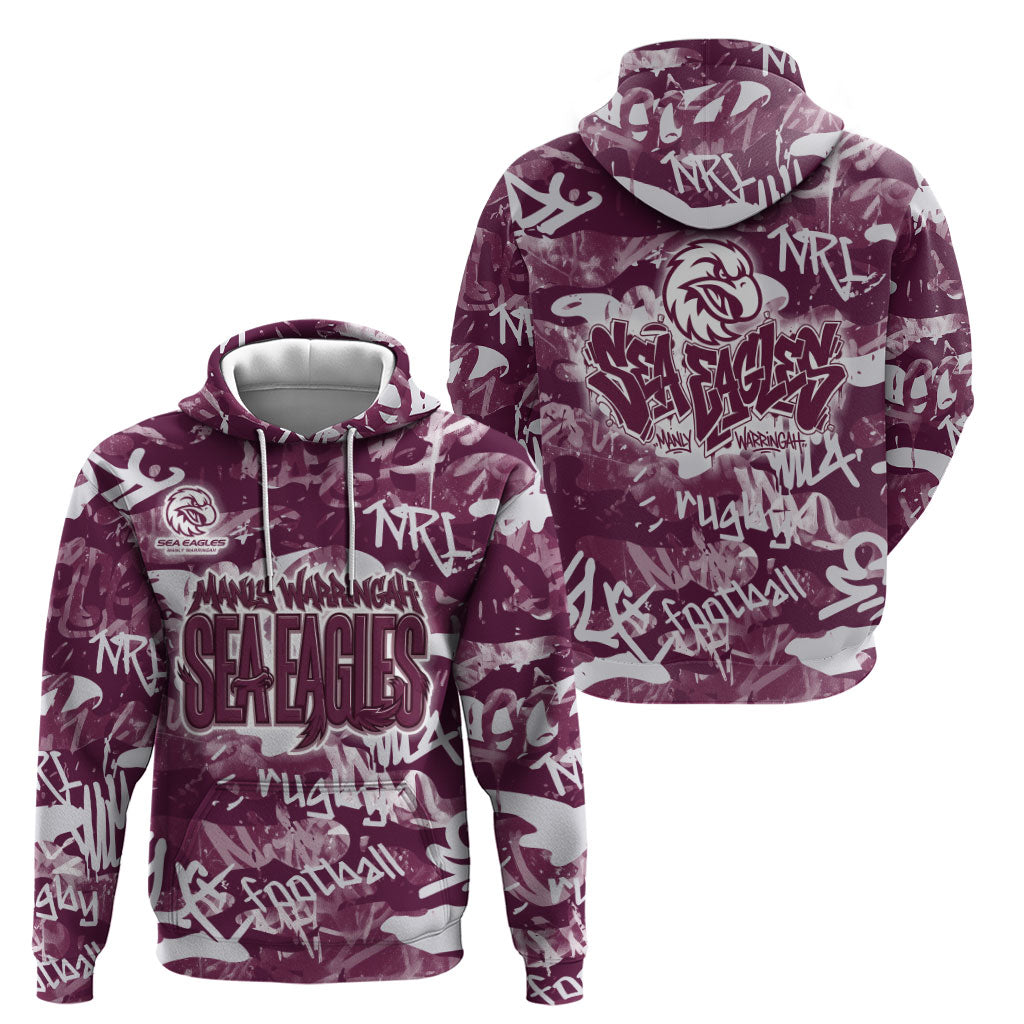 Manly Warringah Sea Eagles Rugby Hoodie Graffiti Typography Urban Camo Abstract Street Style