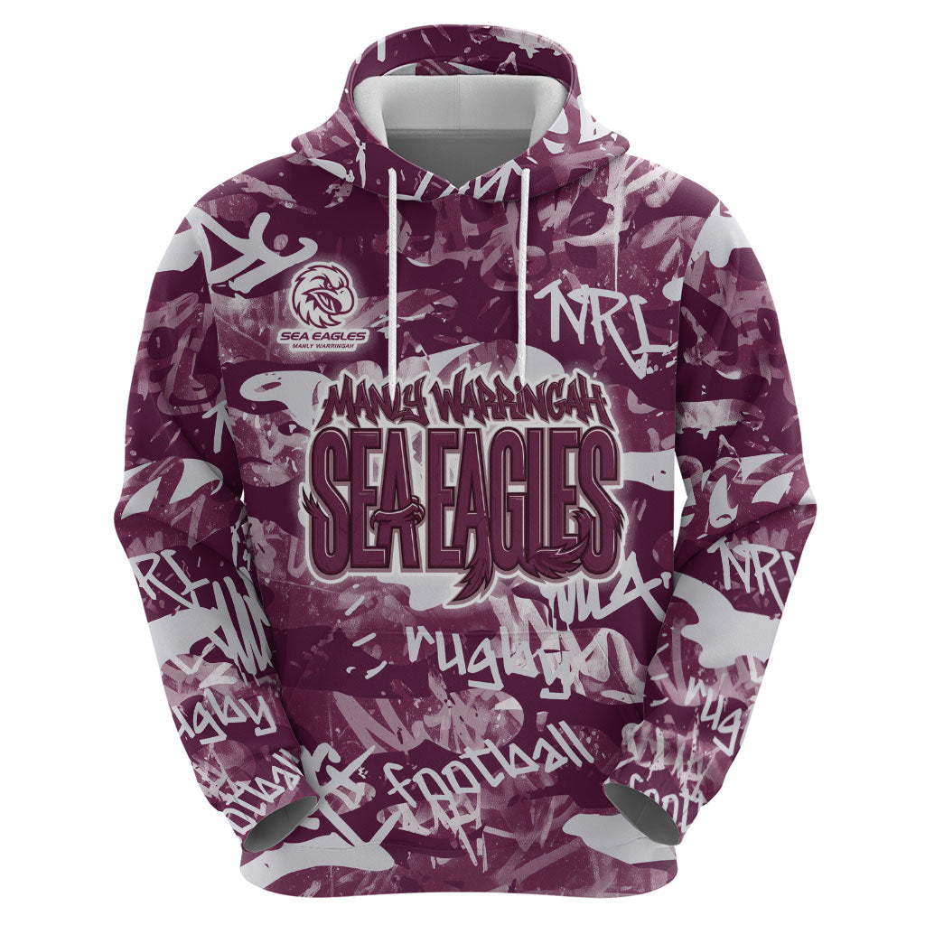 Manly Warringah Sea Eagles Rugby Hoodie Graffiti Typography Urban Camo Abstract Street Style