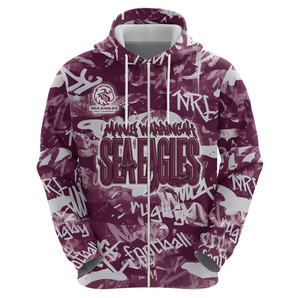 Manly Warringah Sea Eagles Rugby Hoodie Graffiti Typography Urban Camo Abstract Street Style