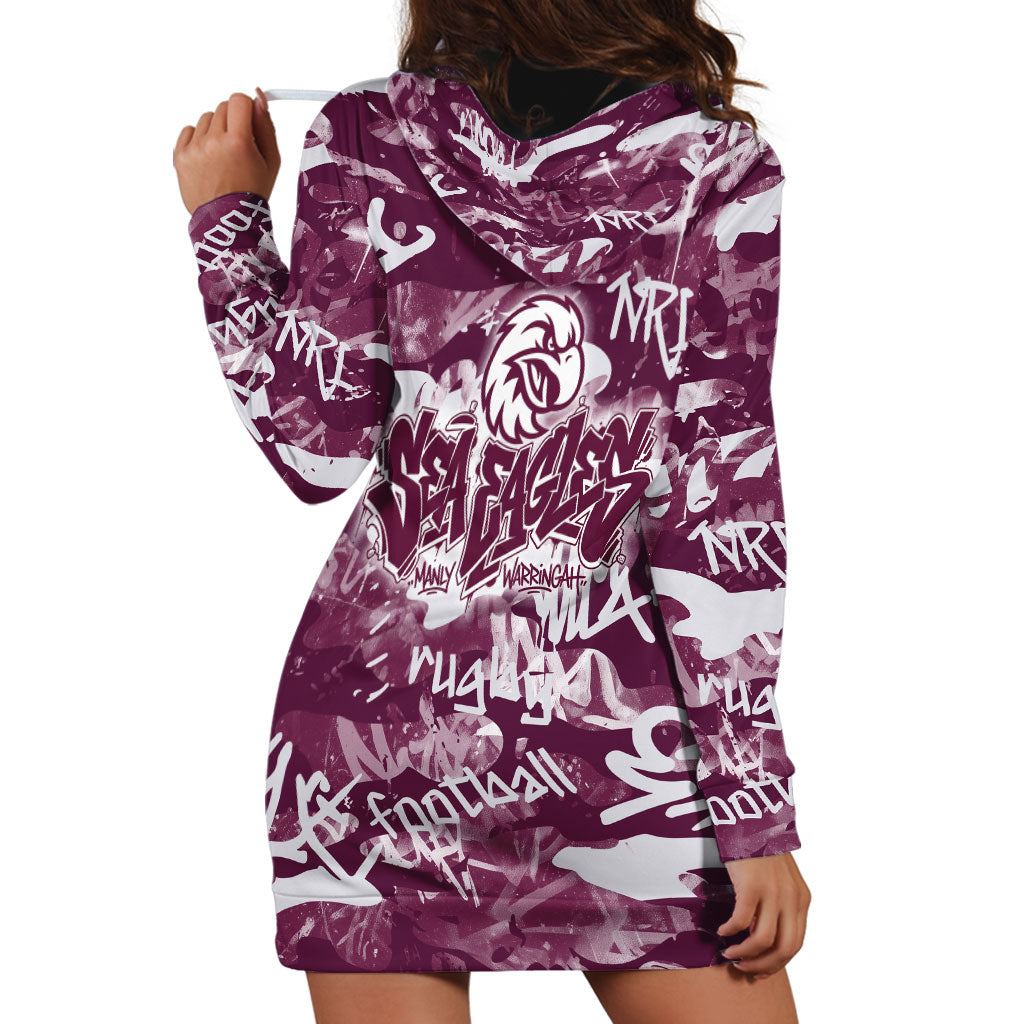Manly Warringah Sea Eagles Rugby Hoodie Dress Graffiti Typography Urban Camo Abstract Street Style