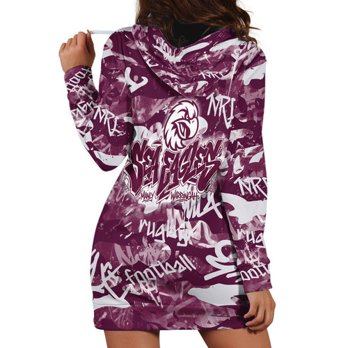 Manly Warringah Sea Eagles Rugby Hoodie Dress Graffiti Typography Urban Camo Abstract Street Style