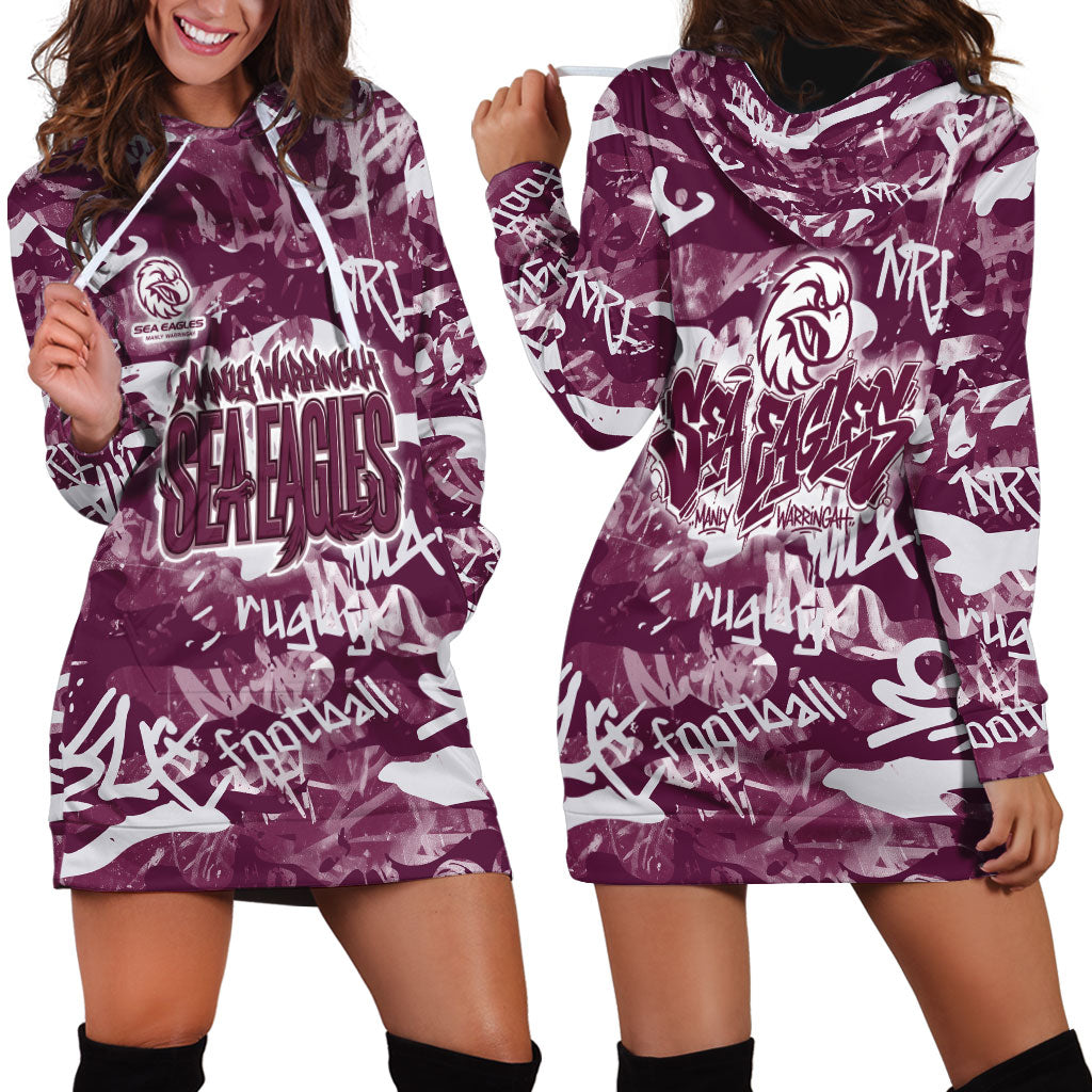 Manly Warringah Sea Eagles Rugby Hoodie Dress Graffiti Typography Urban Camo Abstract Street Style