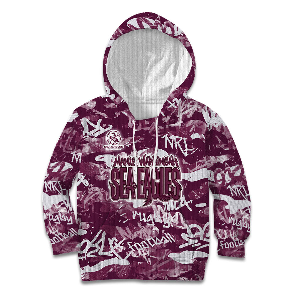 Manly Warringah Sea Eagles Rugby Kid Hoodie Graffiti Typography Urban Camo Abstract Street Style