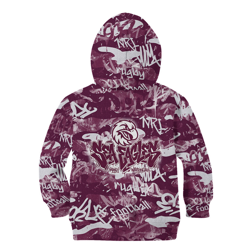 Manly Warringah Sea Eagles Rugby Kid Hoodie Graffiti Typography Urban Camo Abstract Street Style