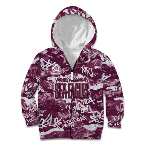 Manly Warringah Sea Eagles Rugby Kid Hoodie Graffiti Typography Urban Camo Abstract Street Style