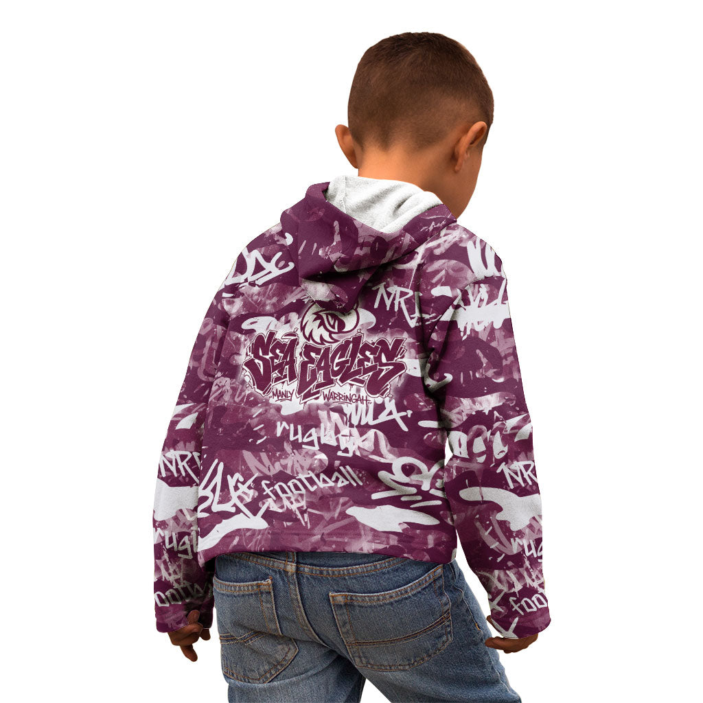 Manly Warringah Sea Eagles Rugby Kid Hoodie Graffiti Typography Urban Camo Abstract Street Style