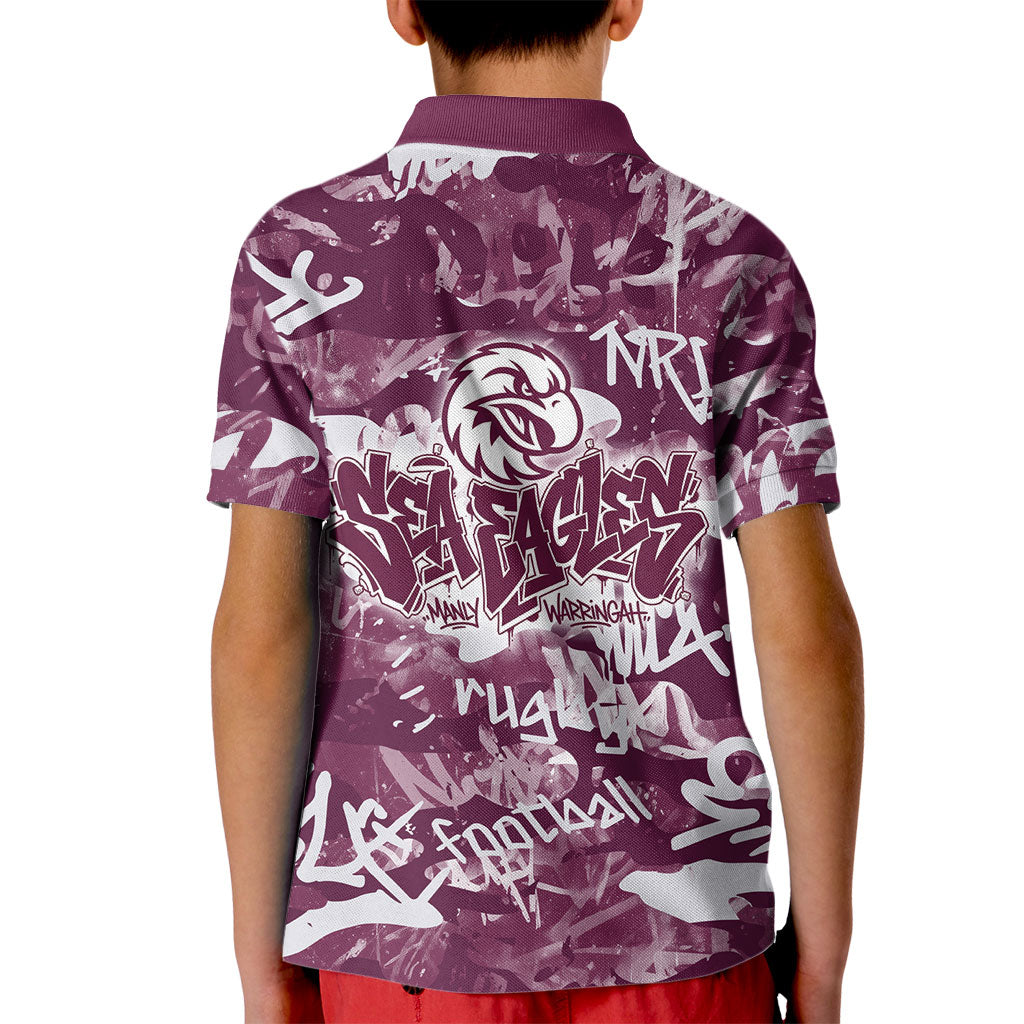Manly Warringah Sea Eagles Rugby Kid Polo Shirt Graffiti Typography Urban Camo Abstract Street Style