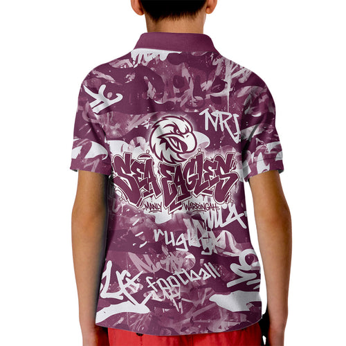 Manly Warringah Sea Eagles Rugby Kid Polo Shirt Graffiti Typography Urban Camo Abstract Street Style