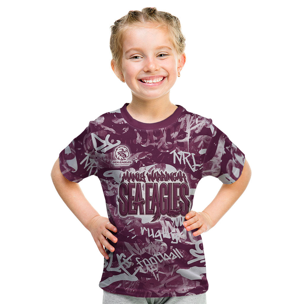Manly Warringah Sea Eagles Rugby Kid T Shirt Graffiti Typography Urban Camo Abstract Street Style