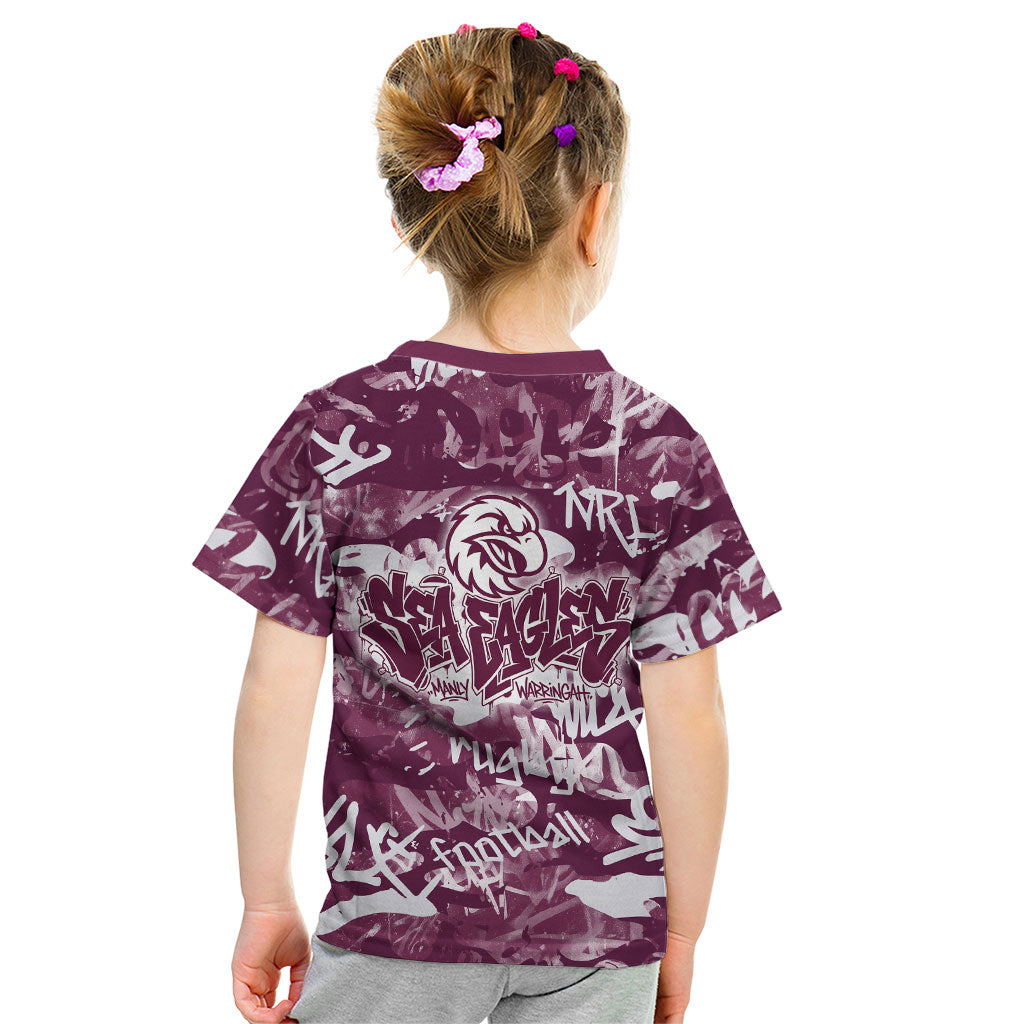 Manly Warringah Sea Eagles Rugby Kid T Shirt Graffiti Typography Urban Camo Abstract Street Style