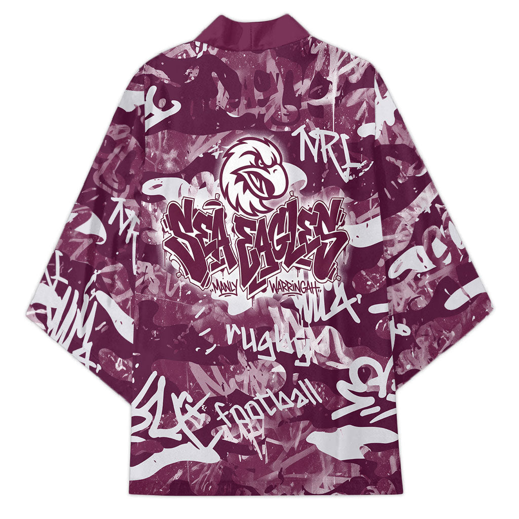 Manly Warringah Sea Eagles Rugby Kimono Graffiti Typography Urban Camo Abstract Street Style
